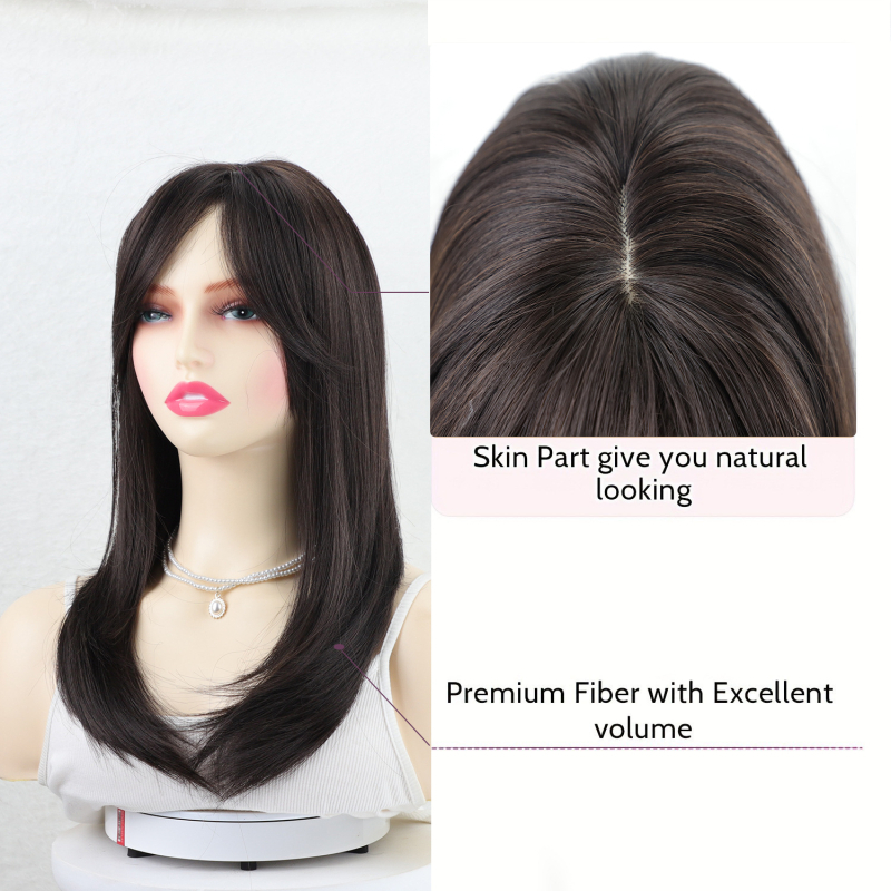 Piesă de păr pentru femei - fibră rezistentă la temperaturi înalte, respirabilă, procesare mecanică, păr lung, buclat, cu breton