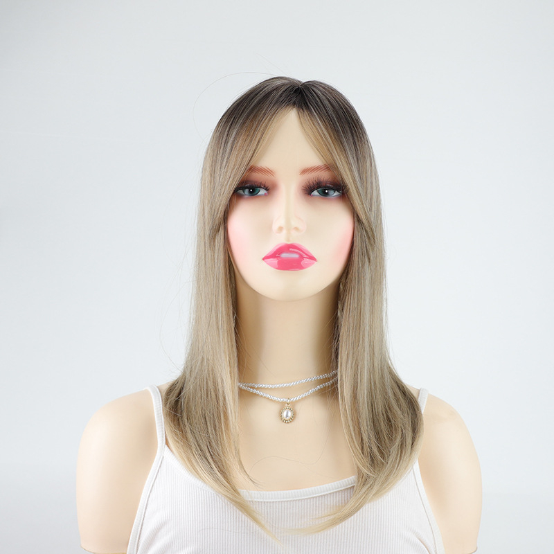 Piesă de păr pentru femei - fibră rezistentă la temperaturi înalte, respirabilă, procesare mecanică, păr lung, buclat, cu breton