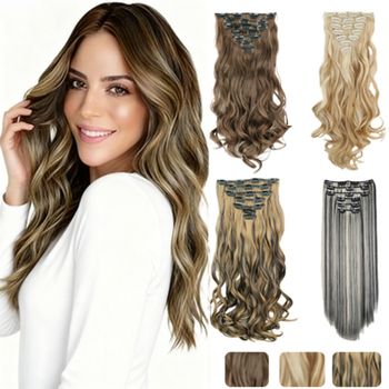 Calles set de 7 extensii păr clip-in, bucle sintetice, fibre rezistente la căldură, volum