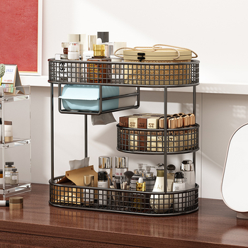 Metalni kozmetički spremnik i stolni organizator — moderni minimalistički stil, prašinu otporan ormar za njegu kože, s otisnutim logom i prilagodljiv, lansiran 2024