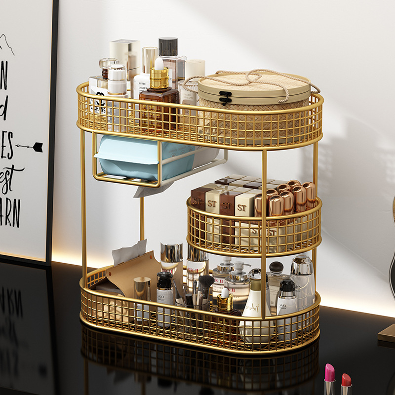 Metalni kozmetički spremnik i stolni organizator — moderni minimalistički stil, prašinu otporan ormar za njegu kože, s otisnutim logom i prilagodljiv, lansiran 2024