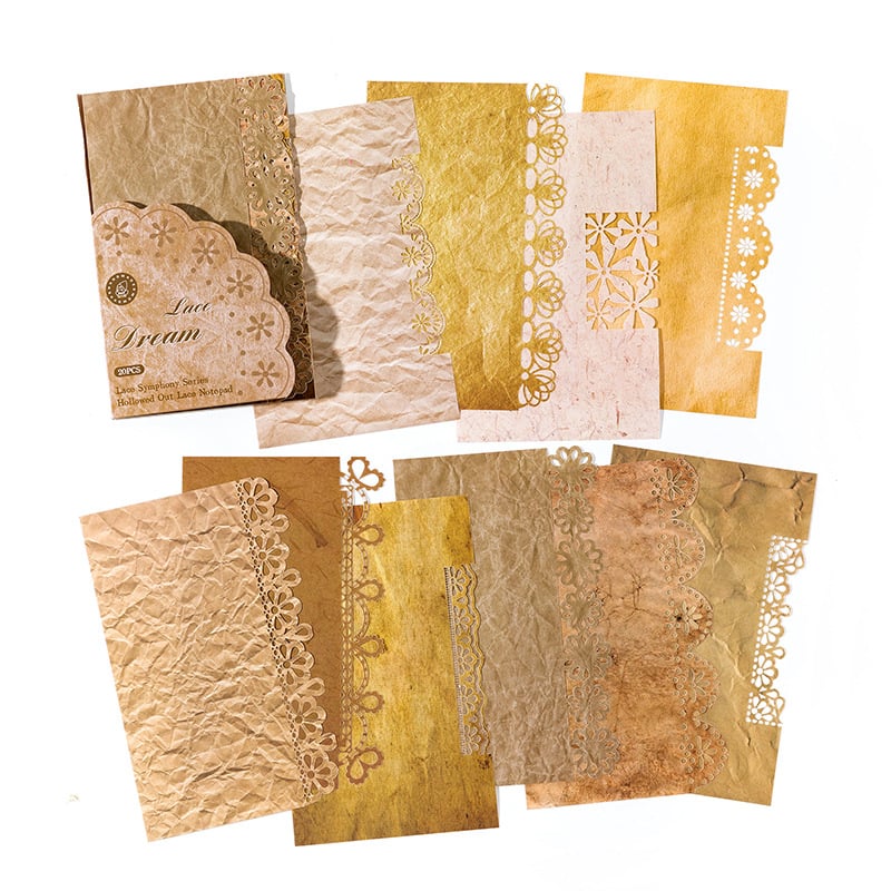 DREHOP/Mengxi Lace Symphony Series Hollow Lace – Dekorativni materijal za bilježnicu, 20 listova, 20 g, izdano 2023-04-07, bez ljepila