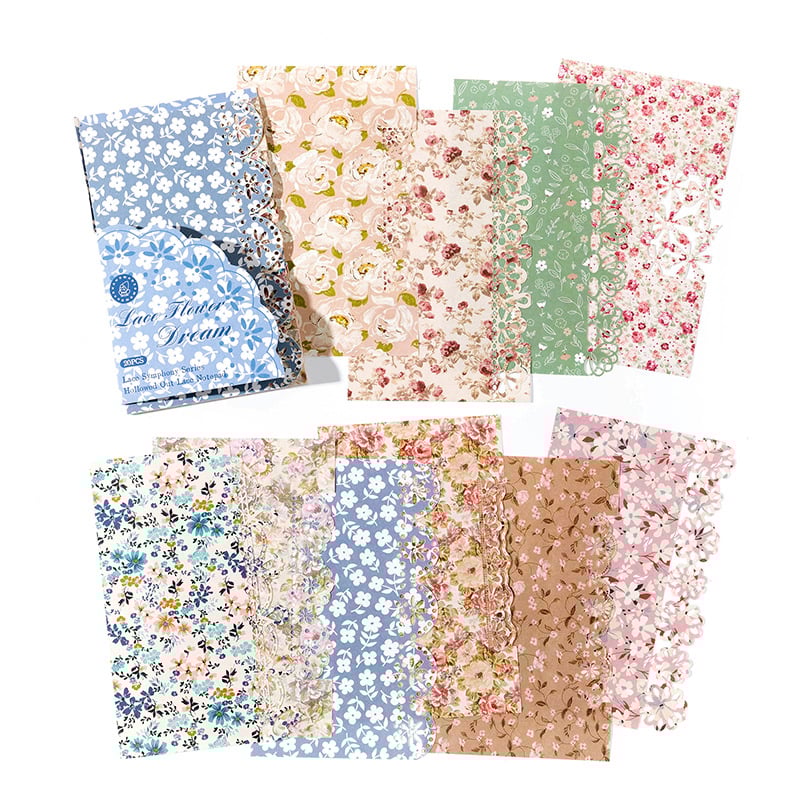 DREHOP/Mengxi Lace Symphony Series Hollow Lace – Dekorativni materijal za bilježnicu, 20 listova, 20 g, izdano 2023-04-07, bez ljepila