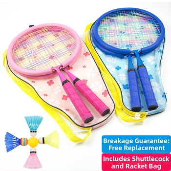 Detská raketa na badminton s posilnenou odolnosťou – pre deti vo veku 2–12 rokov, rám: železná zliatina, hmotnosť 95–100 g, nylonové šnúry
