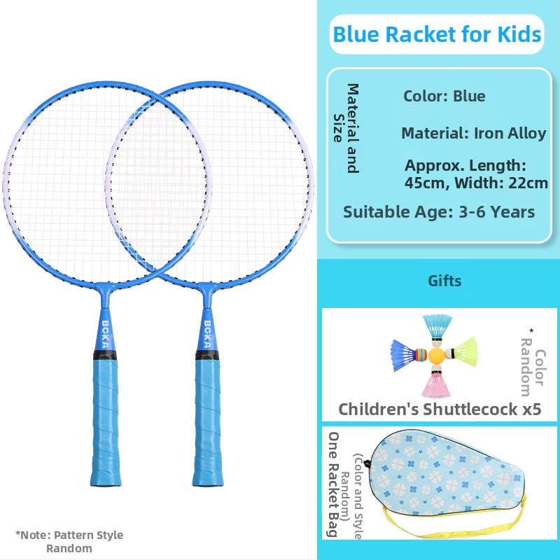Detská raketa na badminton s posilnenou odolnosťou – pre deti vo veku 2–12 rokov, rám: železná zliatina, hmotnosť 95–100 g, nylonové šnúry