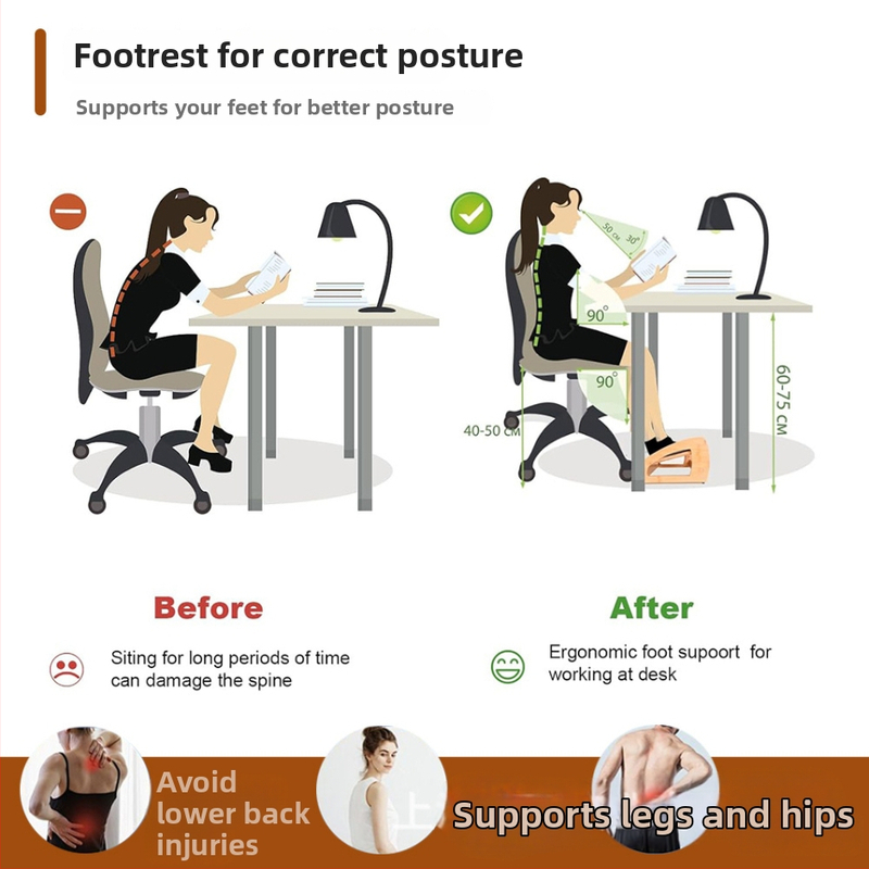 Podnožnik za stopala ispod stola, podesiv, drveni, sklopivi, za kućni ured, moderan minimalistički dizajn