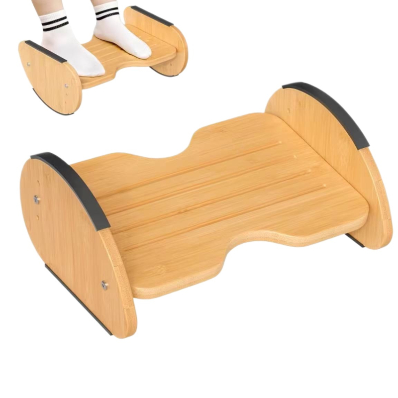 Drveni taburet za stopala s ergonometrijskim ljuljačkim pedalom, podesiva visina, model 0922, moderni minimalistički stil