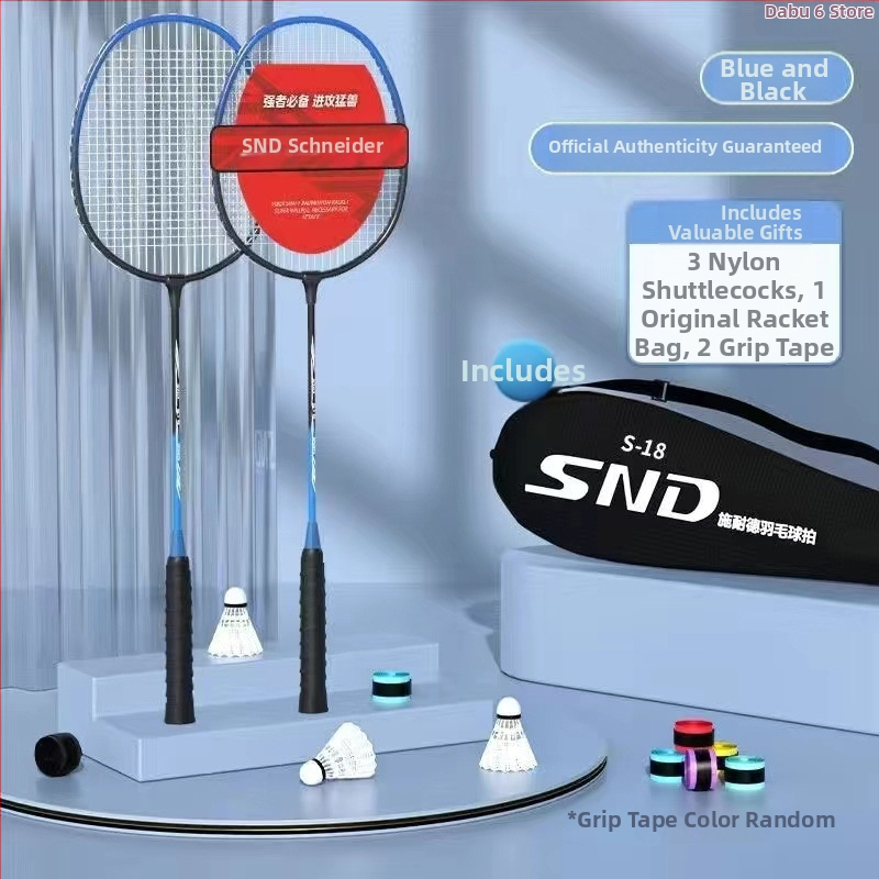 Badminton raketa ultraľahká pre amatérskych juniorov, Ferroalloy rám, hmotnosť 95–100 g, rovný shaft, rukoväť G1