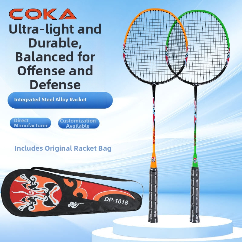 Badmintonová raketa Coca s rámom z oceľového zliatiny, nylonové struny, pre amatérskych začiatočníkov, hmotnosť 95–100 g, hrúbka rukoväte G5