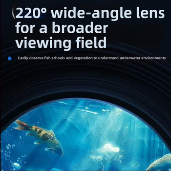 Podvodný rybársky detektor s 220° širokým uhlom, napájanie DC 10–18V, rozsah hĺbky 0,6–30 m, podpora jazyka Angličtina