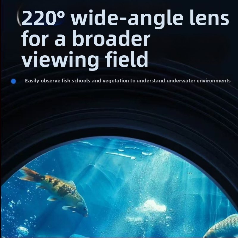 Podvodný rybársky detektor s 220° širokým uhlom, napájanie DC 10–18V, rozsah hĺbky 0,6–30 m, podpora jazyka Angličtina