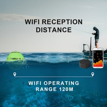 Ασύρματος ανιχνευτής ψαριών με Wi-Fi, βάθος 0.6-73 m, τάση DC 10-18 V