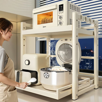 Kuchynský pultový vysúvací skladovací stojan — multifunkčný pre hrniec na ryžu, rúru a fritézu s vzduchovým varom; uhlíková oceľ; model: vysúvací skladovací stojan; štýl: moderná jednoduchosť; spracovanie: prispôsobené vzorky