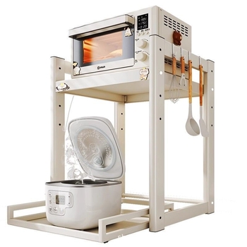 Kuchynský pultový vysúvací skladovací stojan — multifunkčný pre hrniec na ryžu, rúru a fritézu s vzduchovým varom; uhlíková oceľ; model: vysúvací skladovací stojan; štýl: moderná jednoduchosť; spracovanie: prispôsobené vzorky