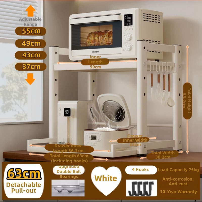 Kuchynský pultový vysúvací skladovací stojan — multifunkčný pre hrniec na ryžu, rúru a fritézu s vzduchovým varom; uhlíková oceľ; model: vysúvací skladovací stojan; štýl: moderná jednoduchosť; spracovanie: prispôsobené vzorky