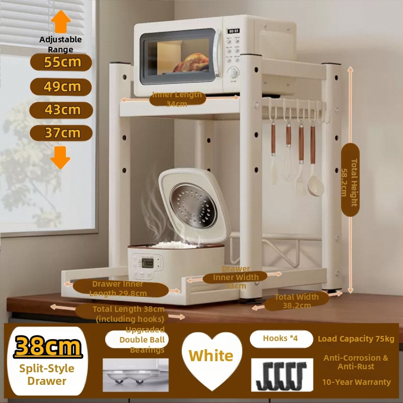 Kuchynský pultový vysúvací skladovací stojan — multifunkčný pre hrniec na ryžu, rúru a fritézu s vzduchovým varom; uhlíková oceľ; model: vysúvací skladovací stojan; štýl: moderná jednoduchosť; spracovanie: prispôsobené vzorky