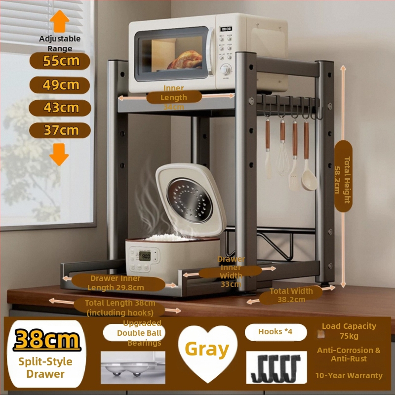 Kuchynský pultový vysúvací skladovací stojan — multifunkčný pre hrniec na ryžu, rúru a fritézu s vzduchovým varom; uhlíková oceľ; model: vysúvací skladovací stojan; štýl: moderná jednoduchosť; spracovanie: prispôsobené vzorky