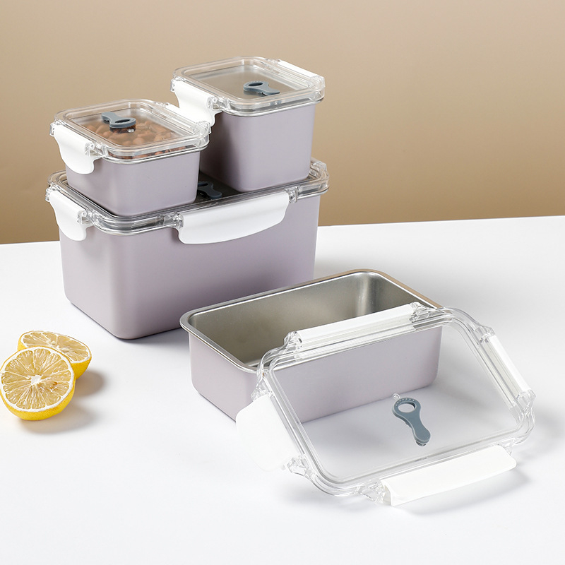 Cutie dreptunghiulară de păstrare din oțel inoxidabil 304, grad alimentar, cu etanșare anti-verse și protecție anti-cadere, cutie pentru prânz pentru frigider/congelator, compatibilă cu microunde