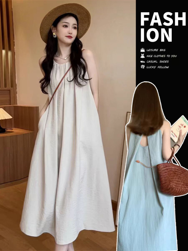 Rochie A-line fără mâneci, guler rotund, talie înaltă, din poliester