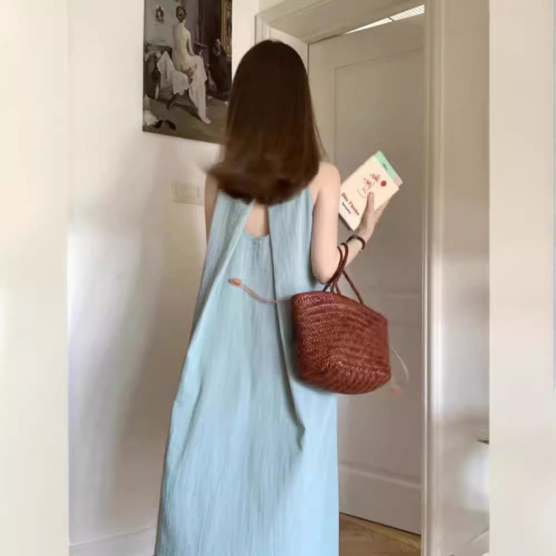 Rochie A-line fără mâneci, guler rotund, talie înaltă, din poliester