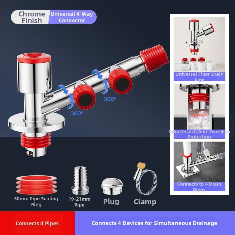 Trostruki odvodnik za balkonsku perilicu i odvod od poda, protiv mirisa, ABS materijal