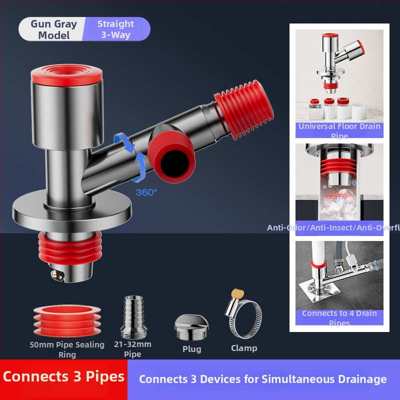 Trostruki odvodnik za balkonsku perilicu i odvod od poda, protiv mirisa, ABS materijal