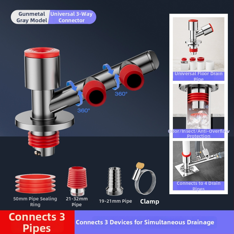 Trostruki odvodnik za balkonsku perilicu i odvod od poda, protiv mirisa, ABS materijal