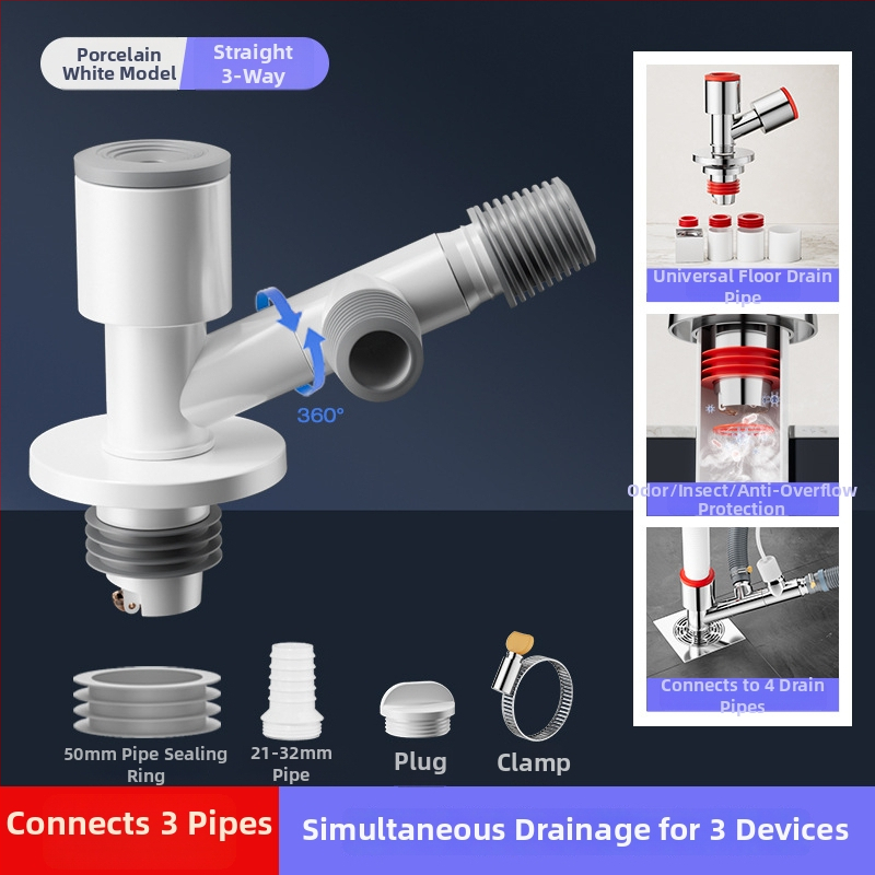 Trostruki odvodnik za balkonsku perilicu i odvod od poda, protiv mirisa, ABS materijal