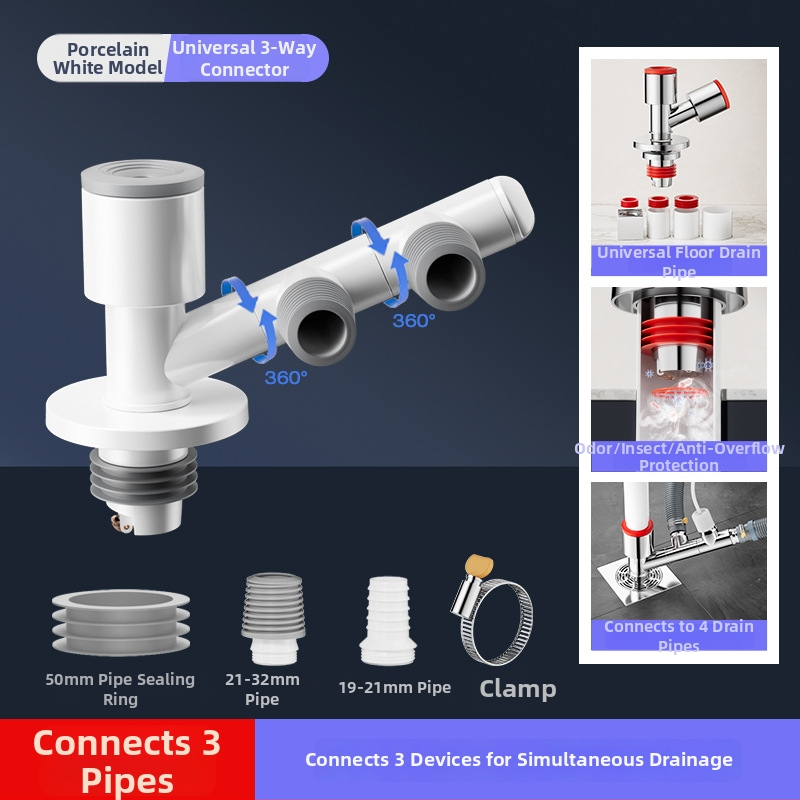 Trostruki odvodnik za balkonsku perilicu i odvod od poda, protiv mirisa, ABS materijal
