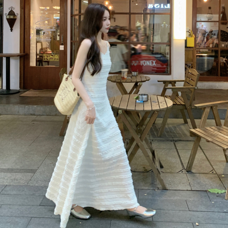 Női csipkés V-nyakú ruha vállpántos, ujjatlan, hosszú, A-vonalú ruha, magas derékkal