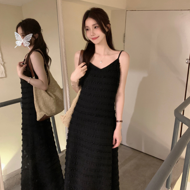 Női csipkés V-nyakú ruha vállpántos, ujjatlan, hosszú, A-vonalú ruha, magas derékkal