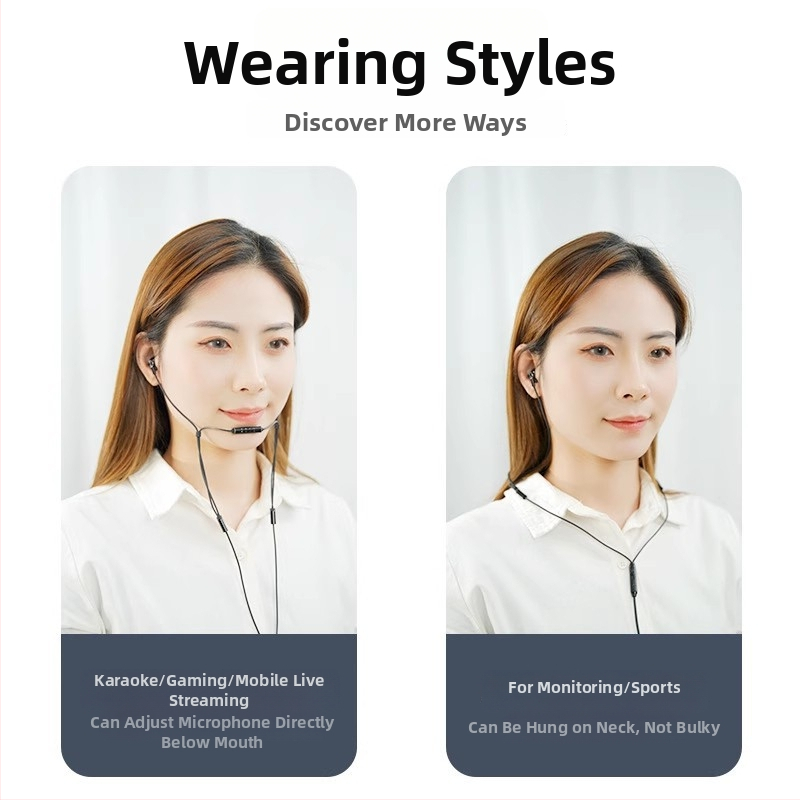 Káblové in-ear slúchadlo pre operátorov zákazníckej podpory so šumu potláčajúcim mikrofónom, univerzálny zdroj zvuku, priame pripojenie