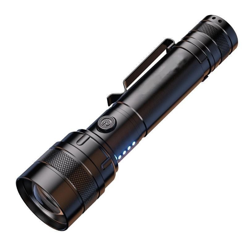 lumină LED cu clips pentru pix, multifunctională pentru exterior și situații de urgență, încărcare manuală, display digital, 15W, 2000mAh, zoom optic