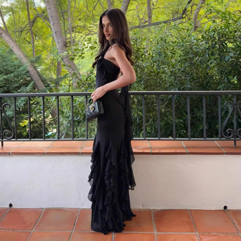 Bodycon haljina s četvrtastim izrezom, bez rukava, visokim strukom, duga, poliester