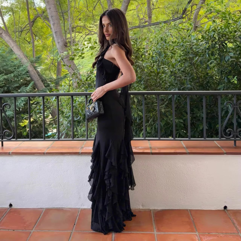 Bodycon haljina s četvrtastim izrezom, bez rukava, visokim strukom, duga, poliester