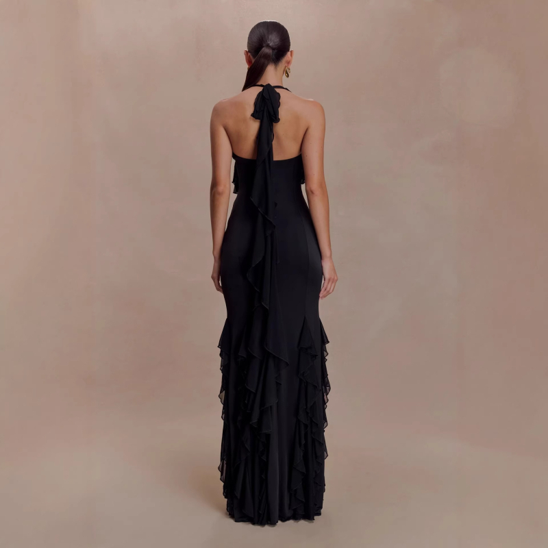 Bodycon haljina s četvrtastim izrezom, bez rukava, visokim strukom, duga, poliester