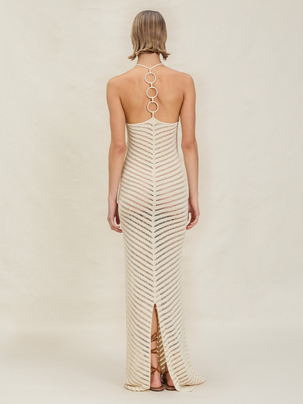Pletena haljina s Halter izrezom (Poliester; Pletena tkanina; Halter stil; Duga haljina; Struk srednje visine)