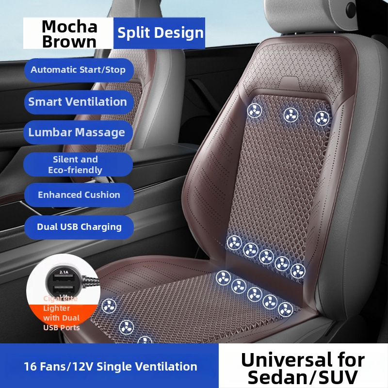 Automobilová ventilačná podložka na sedenie s ventilátorom – univerzálne pre päť miest, priedušná, Materiál: Iný