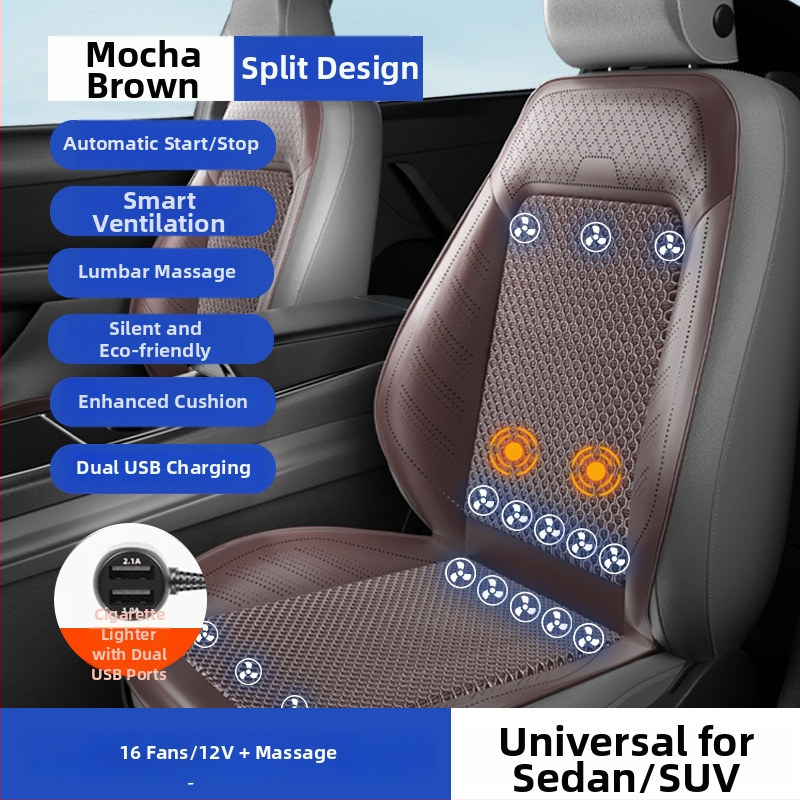 Automobilová ventilačná podložka na sedenie s ventilátorom – univerzálne pre päť miest, priedušná, Materiál: Iný