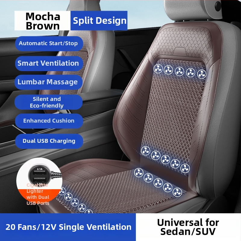 Automobilová ventilačná podložka na sedenie s ventilátorom – univerzálne pre päť miest, priedušná, Materiál: Iný