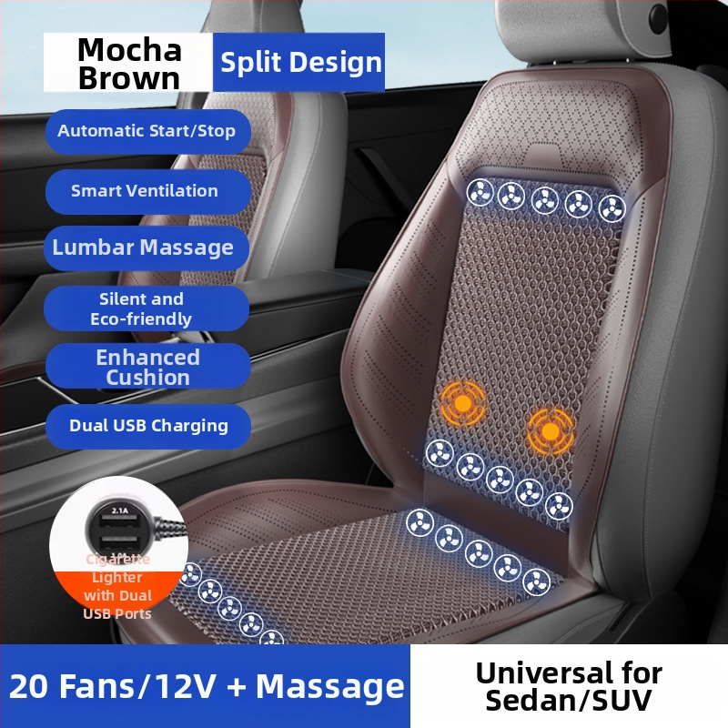 Automobilová ventilačná podložka na sedenie s ventilátorom – univerzálne pre päť miest, priedušná, Materiál: Iný