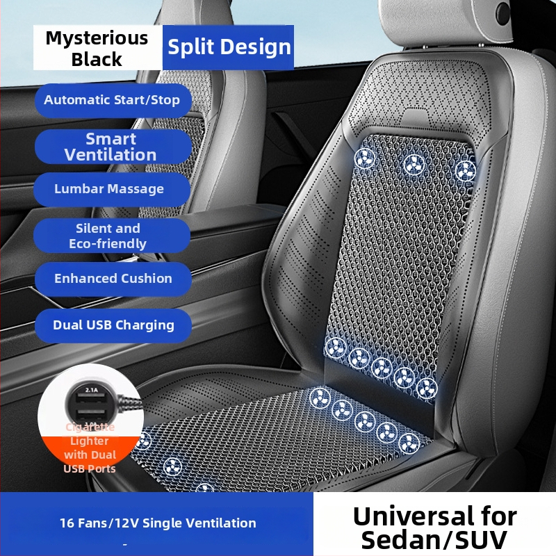 Automobilová ventilačná podložka na sedenie s ventilátorom – univerzálne pre päť miest, priedušná, Materiál: Iný