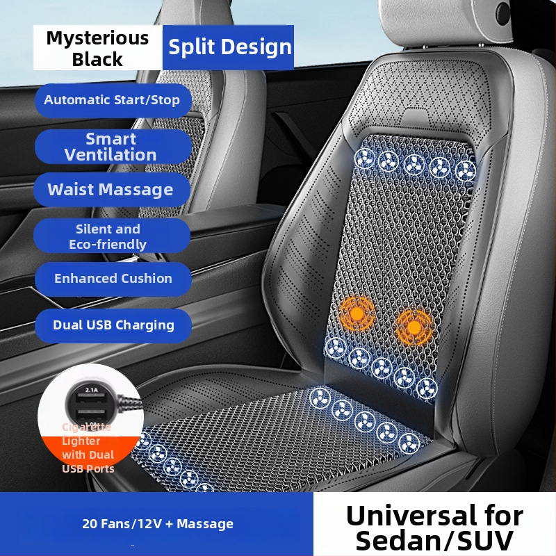 Automobilová ventilačná podložka na sedenie s ventilátorom – univerzálne pre päť miest, priedušná, Materiál: Iný