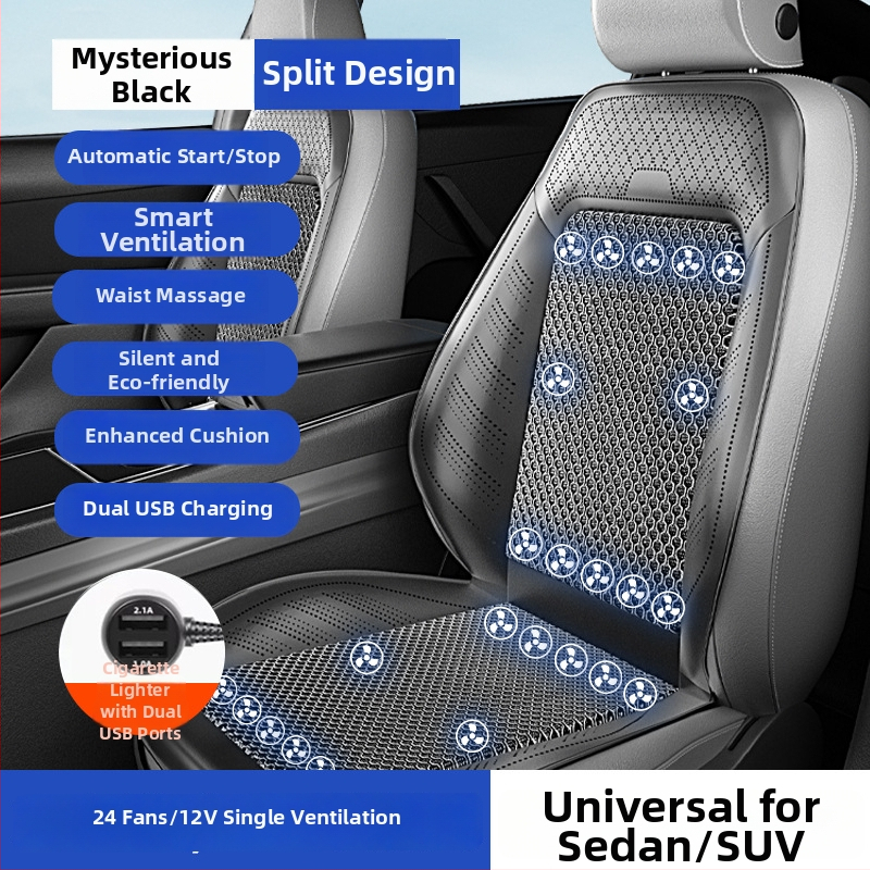 Automobilová ventilačná podložka na sedenie s ventilátorom – univerzálne pre päť miest, priedušná, Materiál: Iný