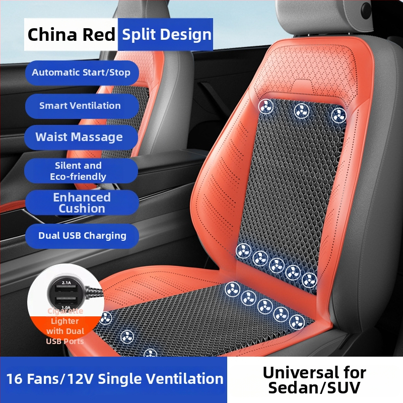 Automobilová ventilačná podložka na sedenie s ventilátorom – univerzálne pre päť miest, priedušná, Materiál: Iný