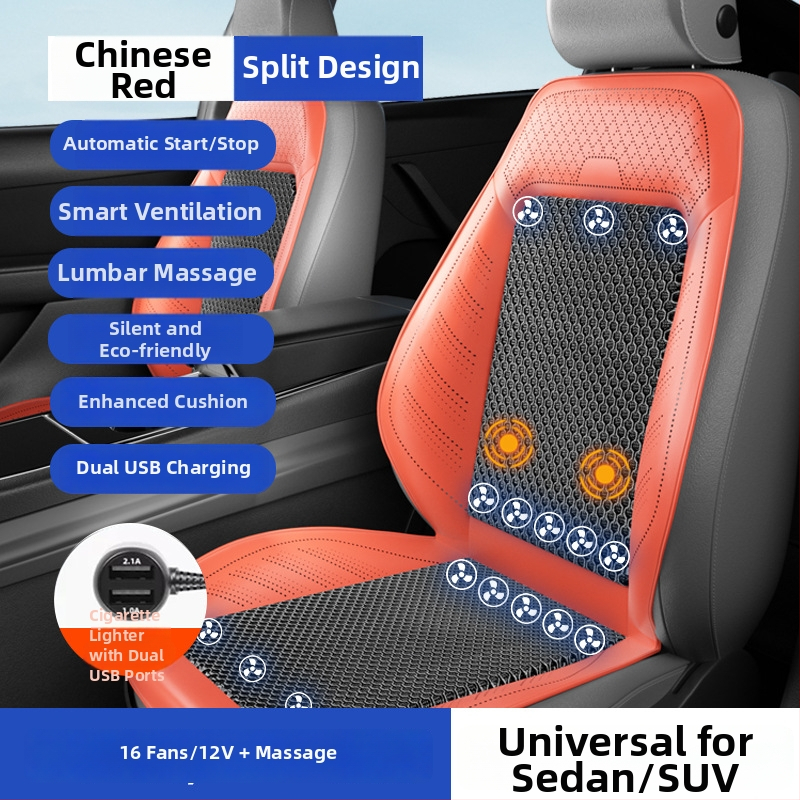 Automobilová ventilačná podložka na sedenie s ventilátorom – univerzálne pre päť miest, priedušná, Materiál: Iný