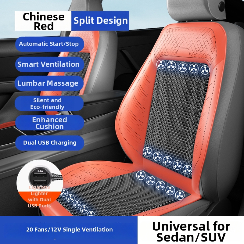 Automobilová ventilačná podložka na sedenie s ventilátorom – univerzálne pre päť miest, priedušná, Materiál: Iný