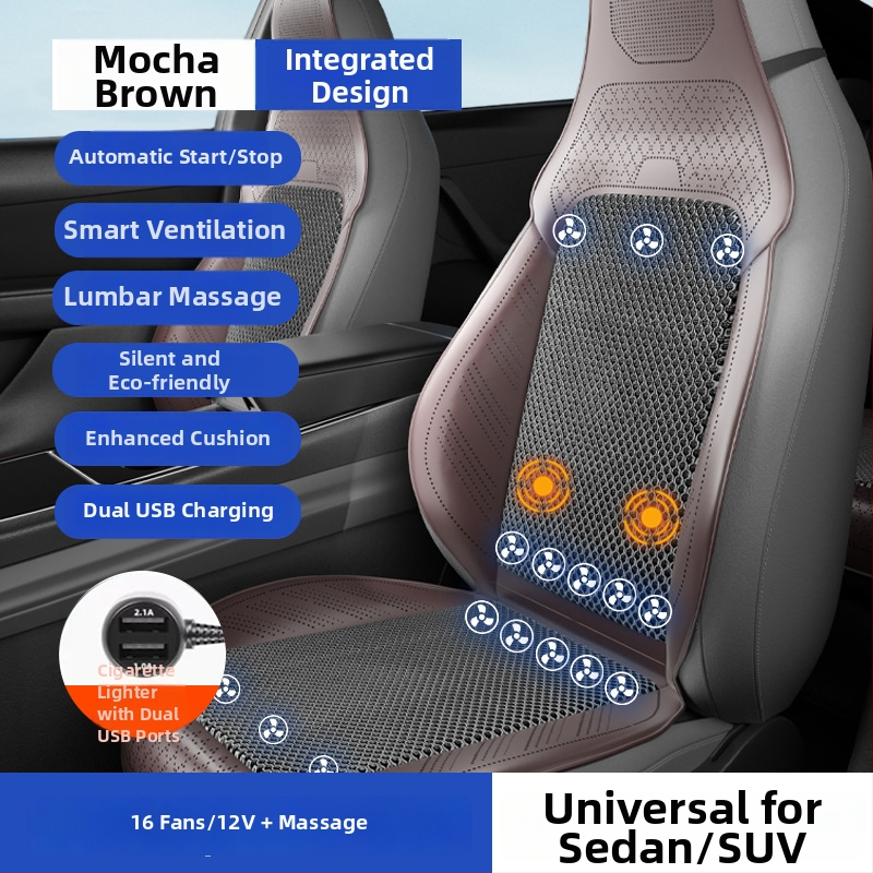 Automobilová ventilačná podložka na sedenie s ventilátorom – univerzálne pre päť miest, priedušná, Materiál: Iný