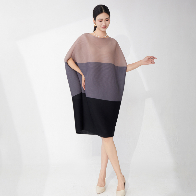 Ženska midi haljina s bat rukavima, okrugli izrez, geometrijski uzorak, rastezljivi poliester, elegantan dnevni stil