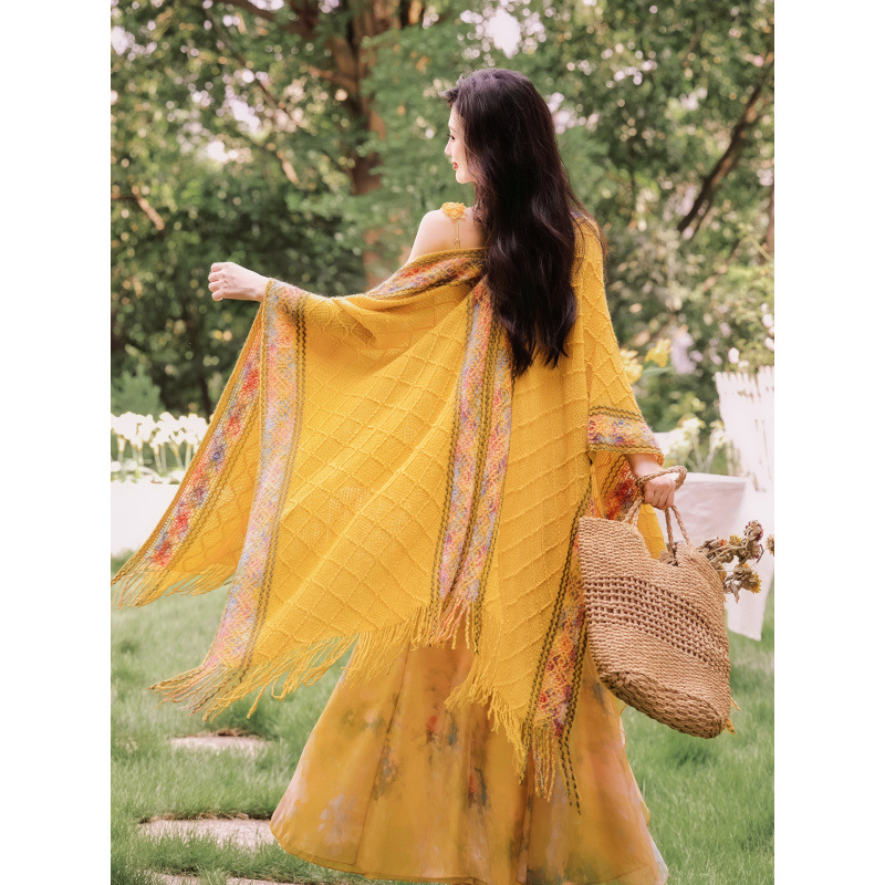 Dvodjelni set haljine s trakama, patchwork retro stil, duga suknja, U-oblik vrat, duge rukave